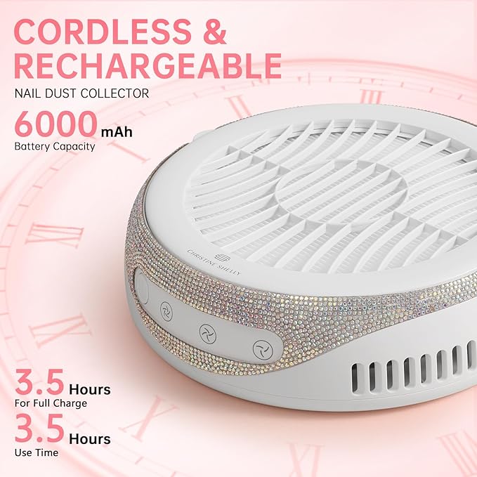 Nail Dust Collector, Cordless Dust Collector Nail Tech, Powerful Vacuum Fan Vent Dust Collector Extractor Dust Suction Machine for Acrylic Nails Polishing, Nail Salon&Home