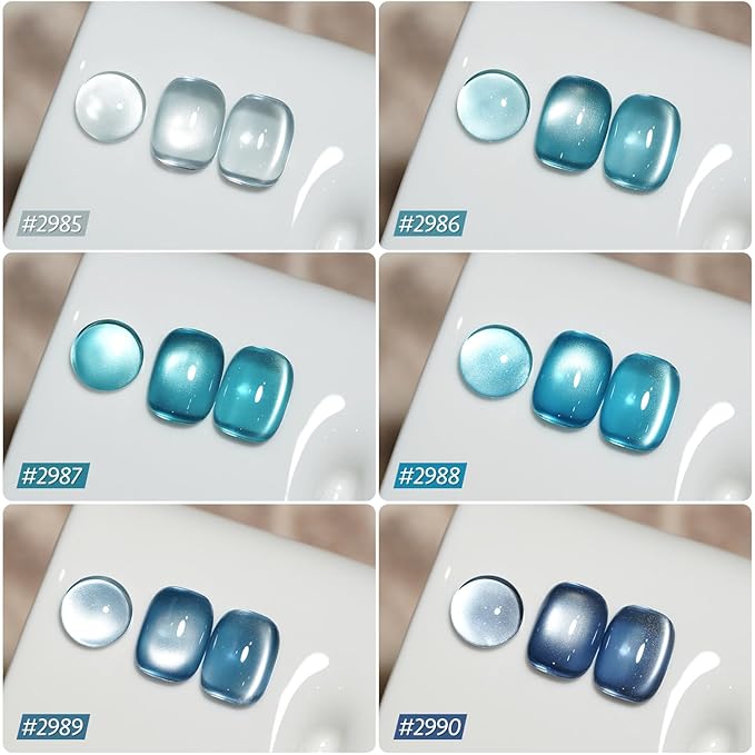 GAOY Blue Cat Eye Gel Nail Polish Set with Magnet for Glitter Holographic Cat Eye, Salon UV Gel Manicure and Nail Art DIY at Home, Tropical Sea