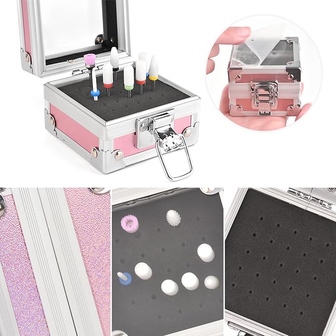Professional 25 Holes Nail Drill Bits Box Container Nail Drill Grinding Bit Holder Nail Polish Head Storage Box Nail Tools Organizers Container Display Storage Box Manicure Tool (Black)