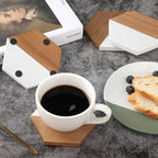 WLWNWFT Wood Marble Coasters for Drinks, Modern Rustic Acacia Hexagon Coaster - Image 5