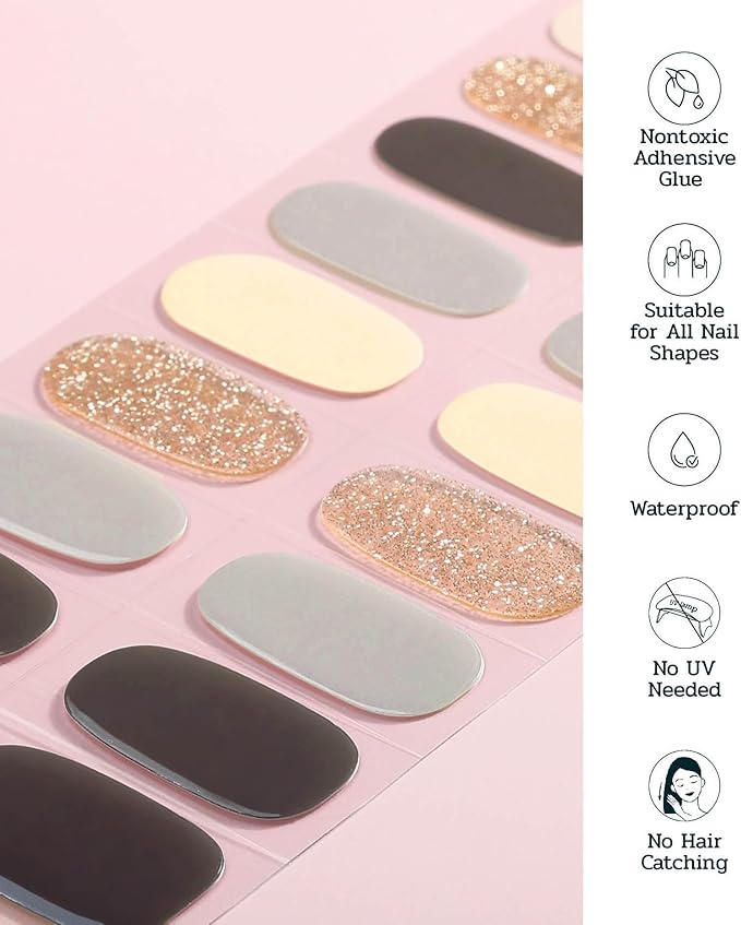 Nail Polish Strips - 22 Pcs Salon Quality Gel Nail Stickers - Long Lasting Wraps (Sparrow Brown&Yellow)
