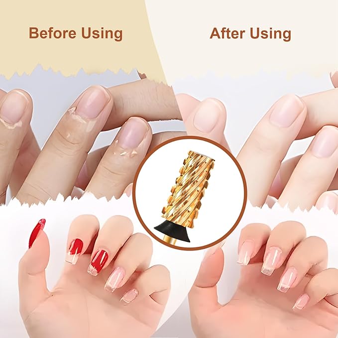 3/32" Large Tapered Barrel Flat Bit Tungsten Carbide Nail Drill Bit Safety Bit for Gel & Acrylic Removal, 2- Way Rotating Efile Tip, Salon Electric File Accessory (XC Girt, Gold)