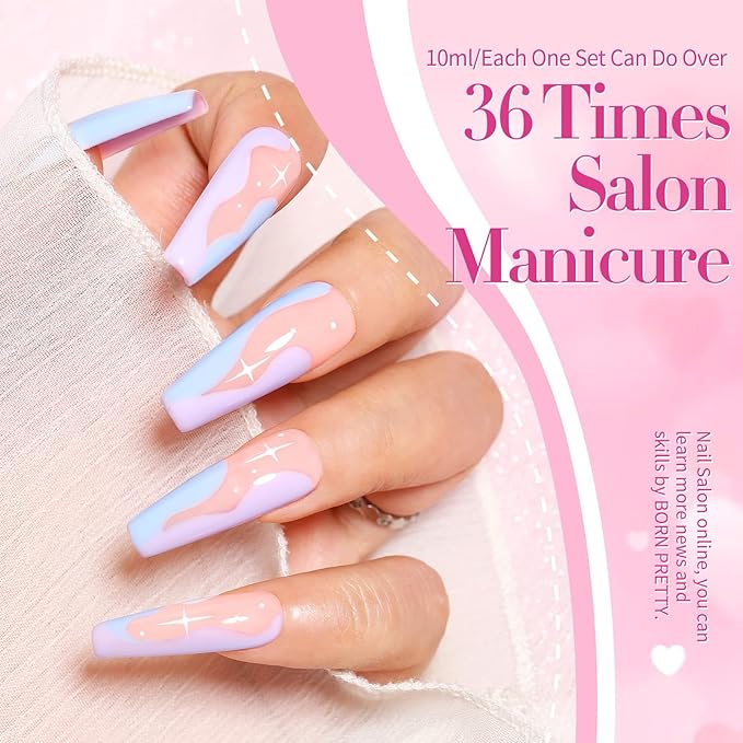 Born Pretty Pastel Gel Nail Polish Set Spring Summer Macaron Candy Sweet Color Gel Polish Easter Soft Pink Yellow Purple Blue Green Colors Collection 7ML 6PCS Nail Art Gift Box