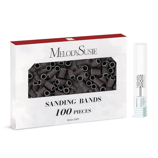 MelodySusie 100 Pcs Nail Drill Bits Sanding Bands for Nail Drill 120 Medium Grit Nail File Sanding Bands for Acrylic Nails Gel Manicures and Pedicure