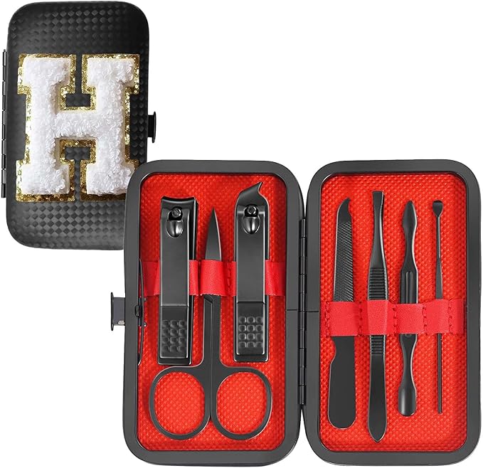 Manicure Set 7 PCS Nail Clippers Kit, Bafezoze Mens Grooming Kit, Initial Christmas Stocking Stuffers for Men Boys Letter H