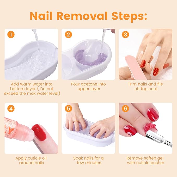 Quaferen Dual Nail Soaking Bowl: 2-in-1 Nail Polish Remover Manicure Bowl Acetone Proof for Women, Time-Saving Soak Off Acrylic Nail Removal Kit for Salon Home (Normal Size, White)