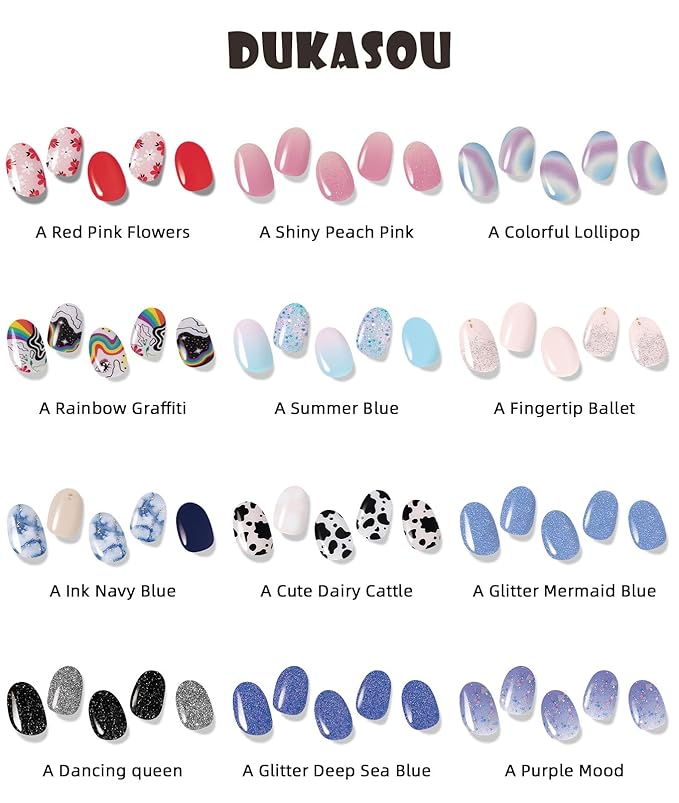 Semi Cured Gel Nail Strips (Cute Dairy Cattle), 28 pcs UV Cow Gel Nail Stickers for Women Work with Any UV Lamps, Salon Quality Nails Wraps for Home DIY Nails Art