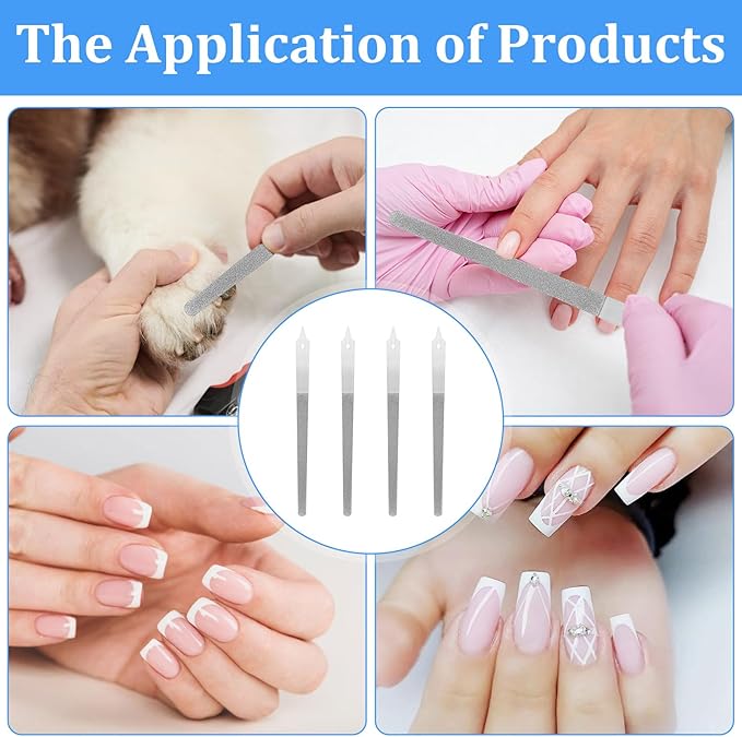 4 Pcs Diamond Deb Nail File, Professional Nail Files Metal Nails Dresser with Sharp, Non Slip Handle Double Sided Fingernail File for Manicure, Pedicure