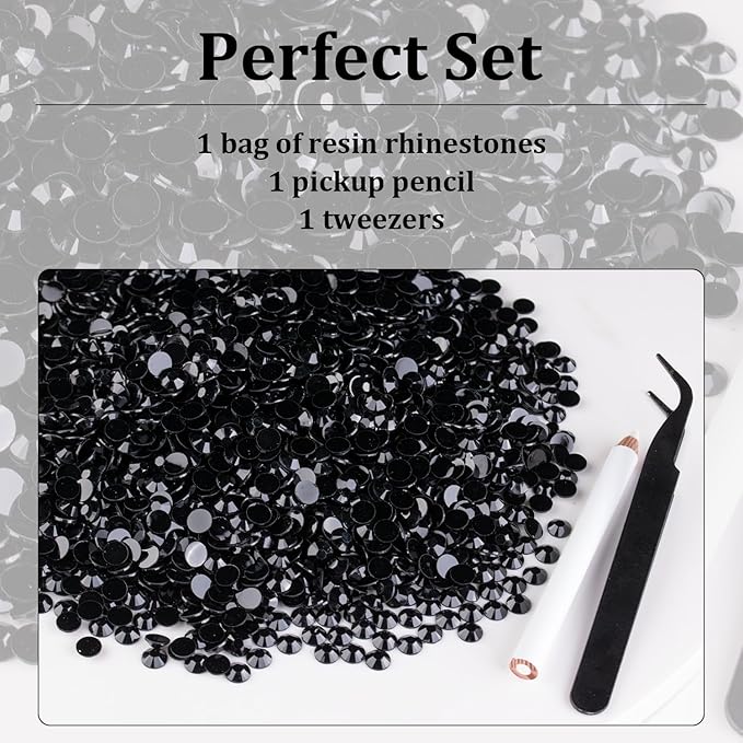 2000pcs 6mm Resin Rhinestones Bulk, Black Flatback Round Jelly Rhinestones Bedazzling Non Hotfix Crystal Gems Large Quantity Wholesale for DIY Crafts Clothes Bottles Tumblers Face Makeup Manicure