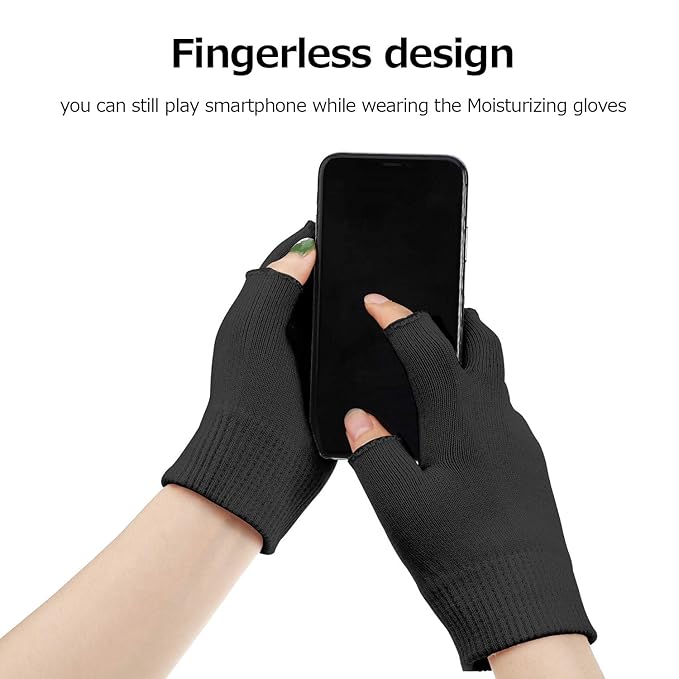 2 Pairs Fingerless Moisturizing Gloves Fingerless Gloves for Women Cotton Soft Moisturizing Eczema for Dry Rough and Cracked Hands Repair Arthritis Hand Typing for Men and Women(Pink and Black)