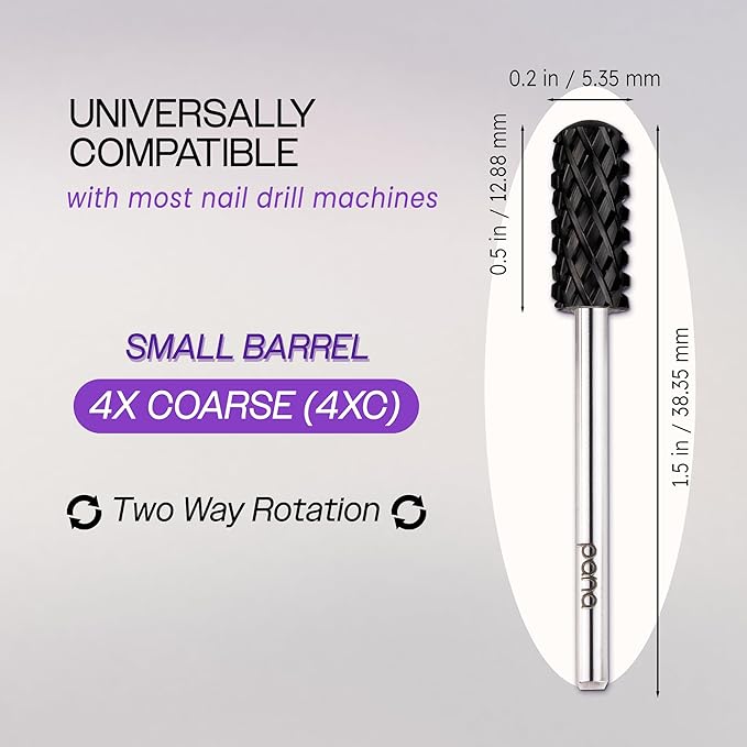PANA 3/32" Small Smooth Round Top Safety Carbide Nail Drill Bit for Gel Polish & Acrylic Removal Nail Salon Manicure Pedicure Electric File Tools (Small Barrel - DLC Black, 4X Coarse)