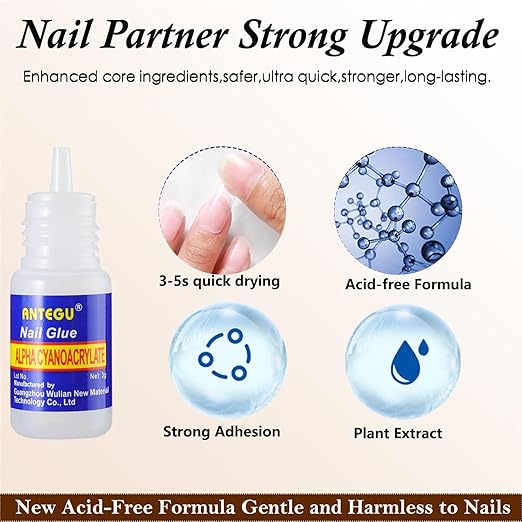 Nail Glue,Nail Glue for Acrylic Nail Tip 12 Bottles Professional False Nail Glue Extension Tips for Broken Adhesive Super for Press on Adhesive with Glass Files