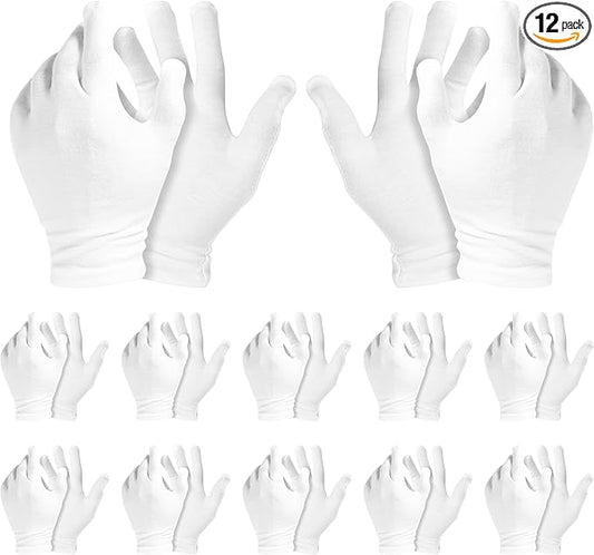 12 Pairs White Cotton Gloves Soft Eczema Moving Sensitive Dry Hands Moisturizing Bulk Pack (One Size, 12, Count)