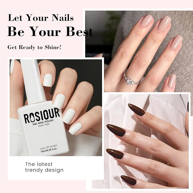 18ML Gel Nail Polish Set, 6 HEMA-Free Gel Polish Colors Balck White Red Nude Pink Dark Brown All Season Nail Polish Kit Soak off Uv Nail Art Gel Design for Women Girl Gift Salon DIY