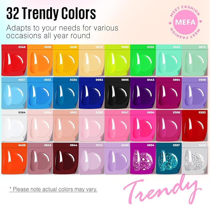 MEFA 56 Pcs Gel Nail Polish Kit with U V Light, 32 Colors Bright Neon Spring Summer Fall Pink Gel Polish Nail Set Essential Manicure Tools Nails Decorations Gifts for Women