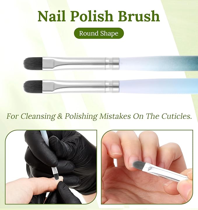 Nail Clean Up Brush, 4Pcs Flat/Oval Nail Polish Remover Brush for Cleaning Mistakes on Cuticles, Builder Gel, DIY Art, Green