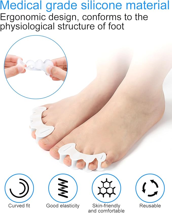 2 Pair Bunion Toe Separators Toe Spacers for Feet Women Men to Correct Their Toes, Foot Alignment, Silicone Toe Spreaders Toe Straightener for Hammertoe, Curled Toes (L, 2 Firm + 2 Soft)