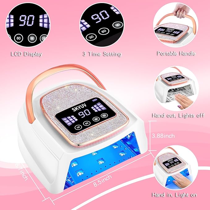 Rechargeable UV LED Nail Lamp, SKYUV Cordless Nail lamp for Gel Polish, UV Nail Lamp with 4 Timer Setting and Handle, Professional Nail UV Light for Gel Nails with 30 Beads for Salon and Home