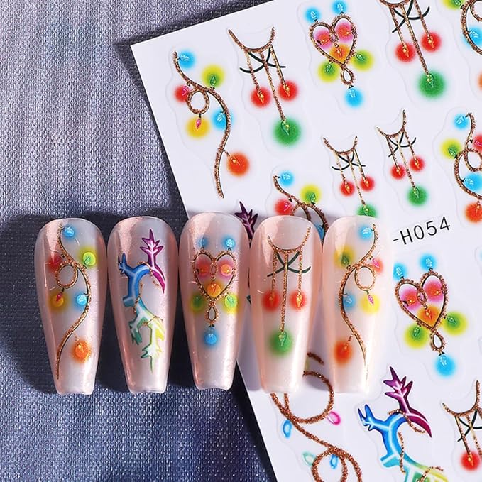 4Pcs Christmas Nail Stickers Santa Claus Snowman Nail Decals DIY Self Adhesive Christmas Tree Poinsettia Flowers Colored Lights Design Nail Decoration Supplies Holiday Manicure Accessories for Women