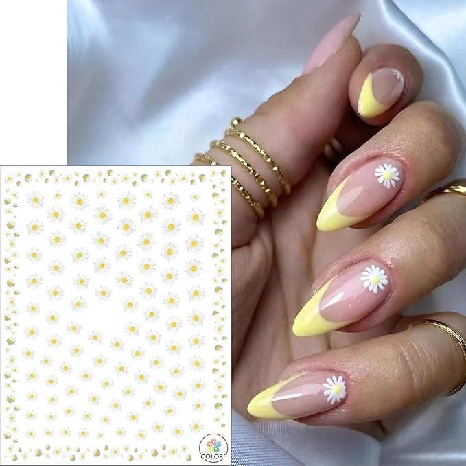 winthrop 8 Sheets Daisy Nail Art Stickers, Charming Flower Chrysanthemum 3D Trendy Design Self-Adhesive Spring Summer Nail Art Decals, DIY Manicure Decoration Supplies Accessories for Women Girls