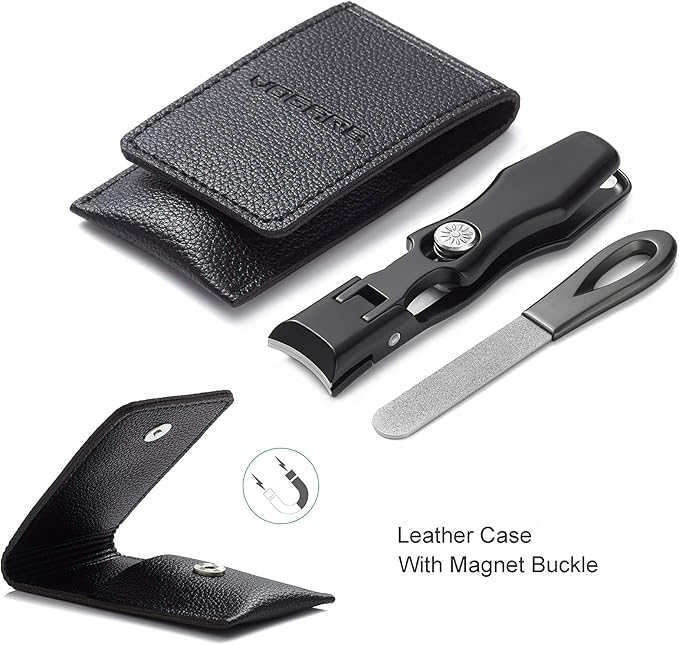 Toenail Clippers for Men Thick Nails Large Wide Jaw Opening Portable Ultra Sharp Nail Clippers with Catcher Heavy Duty Fingernail Cutter for Adult Seniors Women (Black with File)