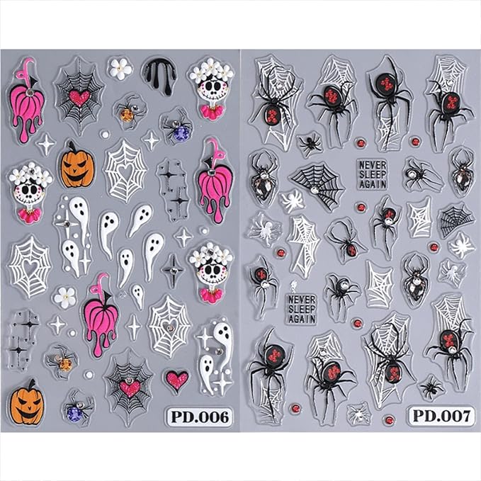 Halloween Nail Stickers 5D Embossed Self Adhesive Nail Decals with Cute Ghost Design Spider Web Pumpkin Nail Art Stickers Halloween Nail Supplies Nail Art Decoration for Women Girls