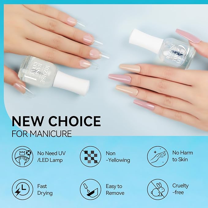 MIZHSE Base and Top Coat Nail Polish Quick Dry, 15 ml 0.5 fl oz Basic Nail Polish Non Gel Air Dry Fast, Protective High-Glossy Shiny Clear Long Lasting Nail Art Manicure at Home