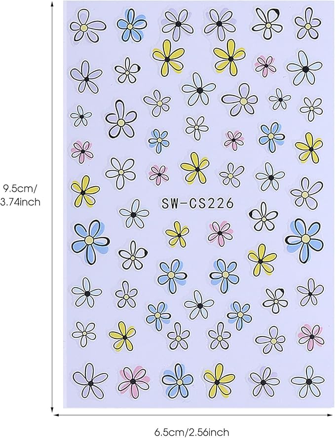 Flower Stickers Nail Art Decals 12PCS Summer Nail Art Designs with Tweezers Tulip Butterfly Leaf Florals Ladybug Decals 3D Self-Adhesive Manicure Simple Nail Stickers for Women Acrylic Nails Supplies