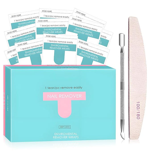 Nail Polish Remover Wipes,200 Pack Individually Nail Polish Remover Pads with Tools,Portable Fingernail Travel Kit,Quickly removedor de gel para uñas for Salon Home
