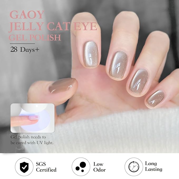 GAOY Forest Sunset Cat Eye Gel Nail Polish Set with Magnet for Holographic Cat Eye, Salon Gel Manicure and Nail Art DIY at Home