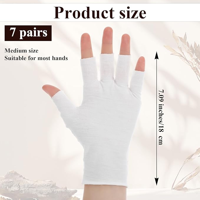7 Pairs White 100% Cotton Gloves, Moisturizing Gloves for Dry Hands & Overnight Care, Breathable Moisturizing Night Glove for Women & Men