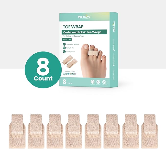 Welnove Hammer Toe Straightener - 8 Pack Broken Toe Wraps - Hammer Toe Corrector for Women - Toe Splints for Crooked Toes, Curled Toes, Bent Toes - (Small, Beige)