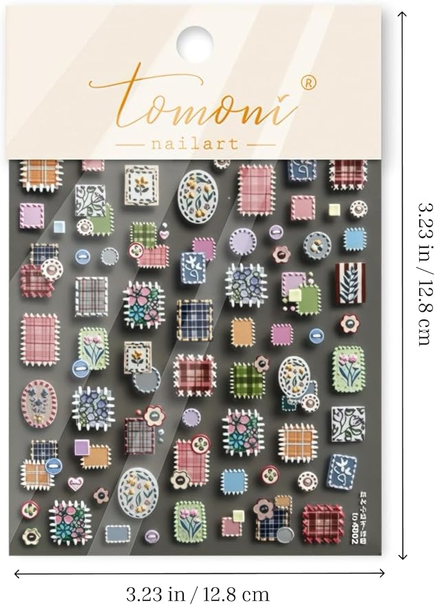 Cottagecore Nail Stickers – 5D Embossed Floral & Plaid Art Decals, Aesthetic Self-Adhesive Design for DIY Nails, Vintage Pastel Patterns Cozy, Cottage-Inspired Manicure, Home or Salon