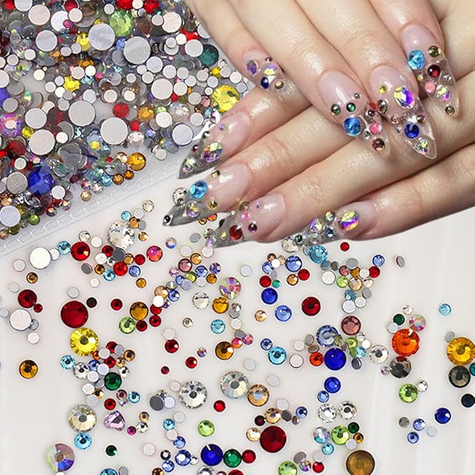 1440Pcs Colorful Rhinestones Charms for Nail Art - 3D Flatback Gems, Sparkling Diamonds, Jewels, Kawaii Supplies, Exquisite Jewelry for Decorations, DIY Acrylic Kit