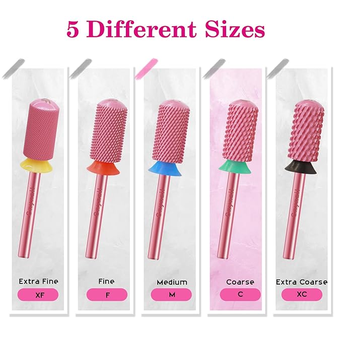 3/32" Large Barrel Smooth Round Top Tungsten Carbide Nail Drill Bit Safety for Gel & Acrylic Removal 2-Way Rotating Efile Tip Professional Salon Electric File Accessory (C Grit, Rose Red)