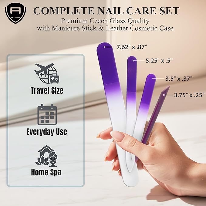 Alban Czech Glass Nail File Parent (Purple & Plum, 5, Count, 180/240 Grit)