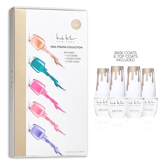 Nicole Miller Gel Nail Polish Set - 20 Piece Collection With Glossy Colors, Women's and Girls' Gel (Fingernail and Toenail) Manicure