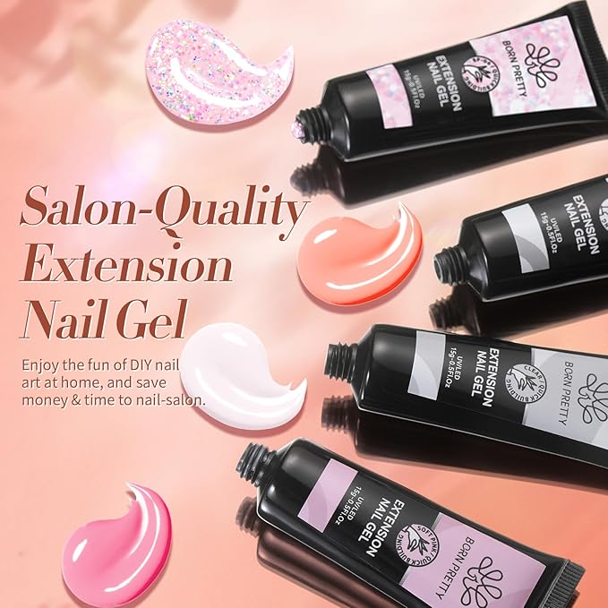 BORN PRETTY Poly Extension Gel Kit-12 Colors Extension Nail Gel Kit Nude Clear Jelly Pink All-In-1 Kit Builder Glue with Nail Lamp Base Top Coat Set Nail Forms French Manicure Ideal Gifts