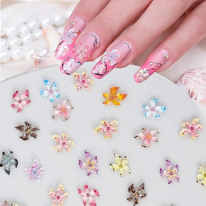 180 PCS Flower Nail Art Charms 3D Hawaii Flower Nail Charms Spring Summer Floral Nail Charm for Nails Design Kit Resin Accessories for Women DIY Manicure Decorations Supplies