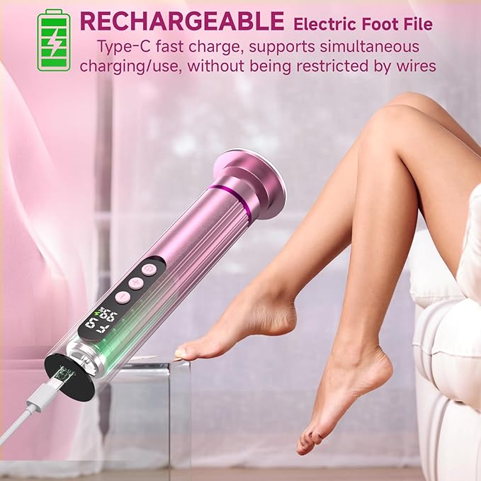 Electric Foot Nail File Cordless, 2 in 1 Wireless Dermave Electric Foot Callus Remover, Adjustable 9 Speed Rechargeable Pedicure Foot Filer Tool w/Sandpaper Discs & Nail Drill Bits,Digital Display