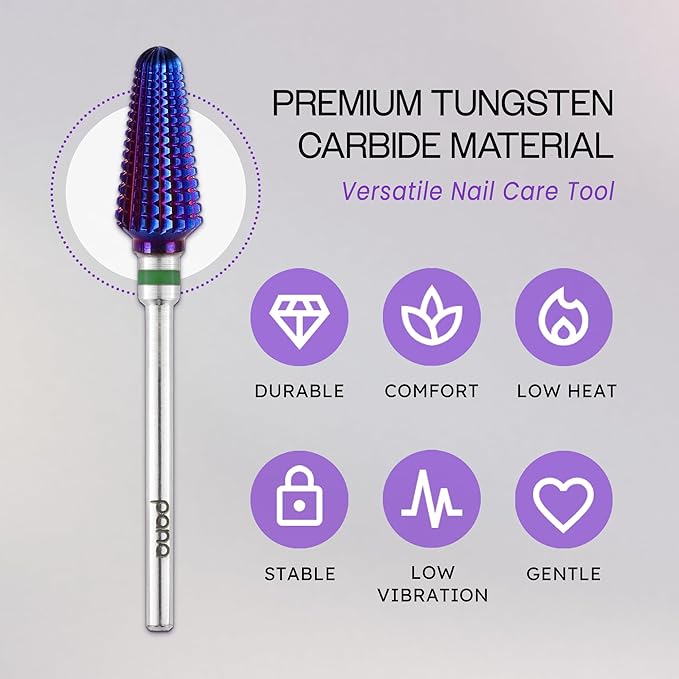 PANA 3/32" Purple Tornado Carbide Nail Drill Bit for Acrylics, Nail Extension, Gel Polish Removal Nail Salon Manicure Pedicure Electric File Tools (Coarse - C)