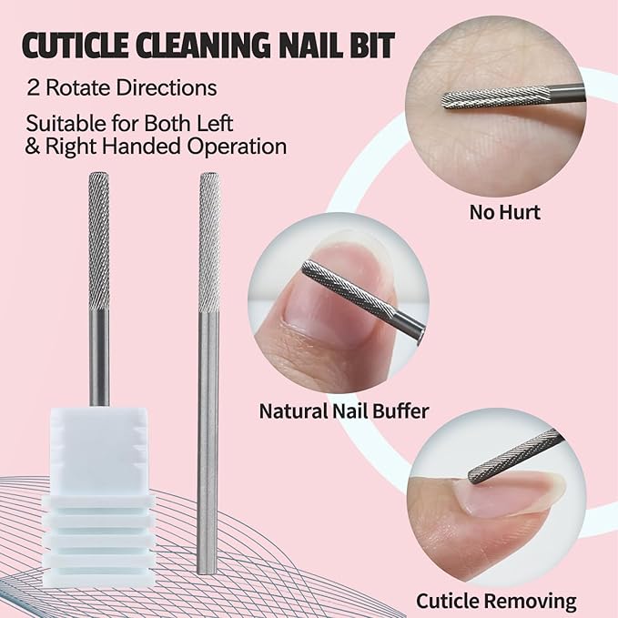 Nail Drill Bit Professional Safety Carbide Nature Nail Buffer Drill Bit 3/32” Cuticle Dead Skin Remover,Nail Prepare Bit Nail Bed File Manicure Two Way Rotate for Home Salon,3XF-Flat