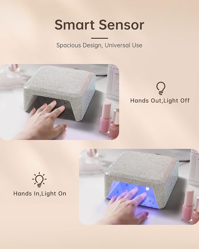 UV Nail Lamp, Rechargeable LED Nail Lamp Sparkly Gel Polish Light 4 Timer Setting Professional Quick Dry Curing Lamp with Display Auto Sensor for Salon & Home
