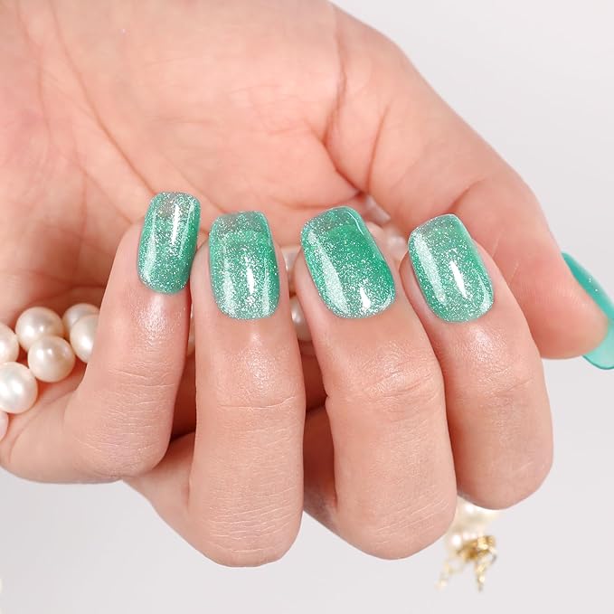 Imtiti Glitter Gel Nail Polish, Sheer Shimmer Glitter Green 3 in 1 Gel Polish Color Soak Off UV LED Spring Summer Nail Gel Polish Nail DIY Art Starter Manicure Salon, 0.5 Fl Oz