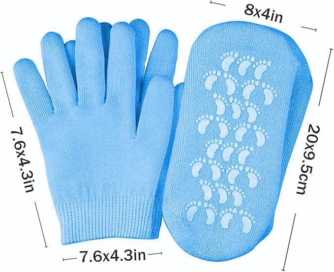 Moisturizing Glove and Sock, Gel Spa Moisturizing Therapy Sock ＆ Glove, Soften Repairing Dry Cracked, Hands Feet Skin Care, Effective in Repair Dry and Chapped Hands and Feet Skin Care(4 PCS/Blue)