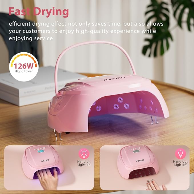 126W Cordless Rechargeable UV LED Nail Lamp, Fast Curing Gel Nail Dryer with 4 Timers, Portable Professional Nail Light for Salon and Home (Pink)