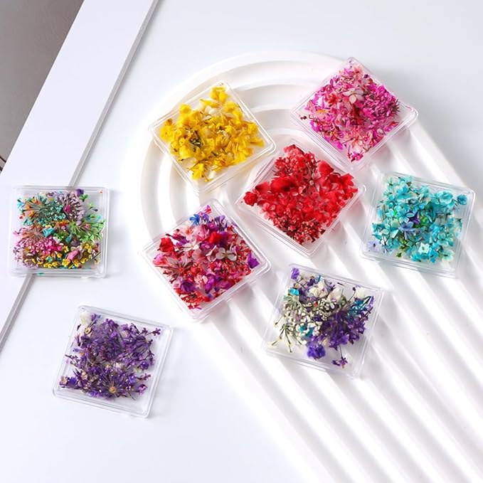 8 Boxs Dried Flowers for Nail Art,Colorful Mini Real Natural Flowers Nail Art Supplies,3D Gypsophila Floral Mixed Tiny Petals Decoration Kits for Resin Jewelry DIY Crafts Manicure Accessories