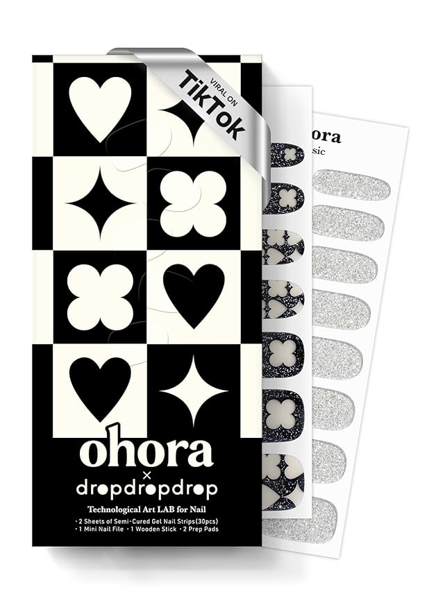 ohora Semi Cured Gel Nail Strips (N Check in Wonderland) - Works with Any Lamps, Salon-Quality, Long Lasting, Easy to Apply & Remove - Includes 2 Prep Pads, Nail File & Wooden Stick