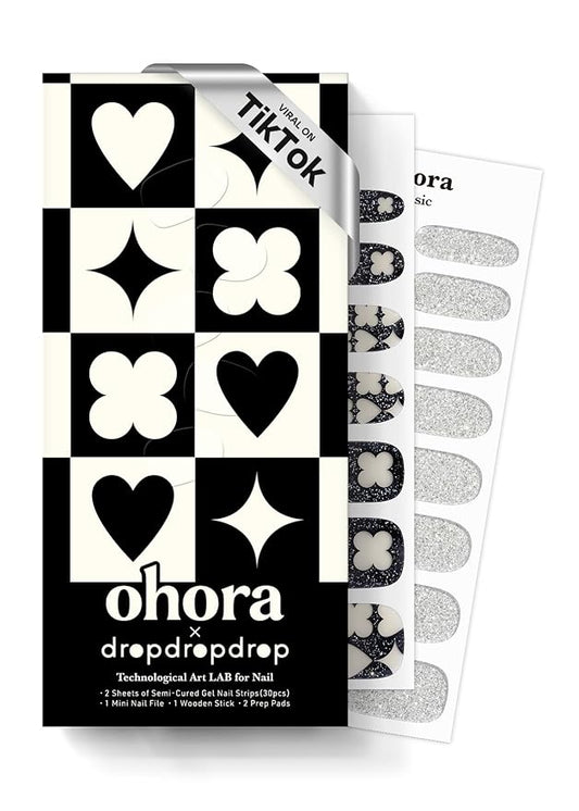 ohora Semi Cured Gel Nail Strips (N Check in Wonderland) - Works with Any Lamps, Salon-Quality, Long Lasting, Easy to Apply & Remove - Includes 2 Prep Pads, Nail File & Wooden Stick