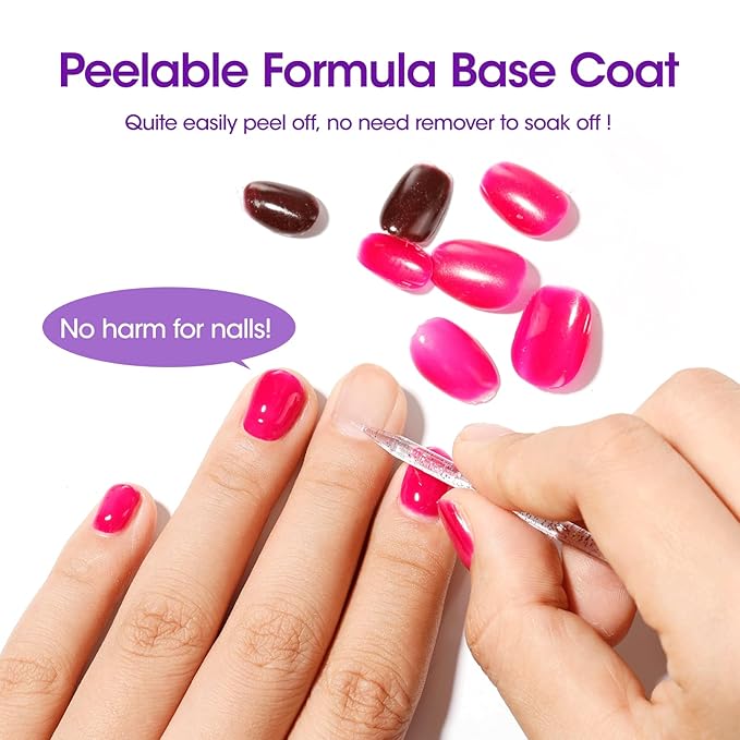 GELLEN Peel Off Base Coat, 18ml Peelable Gel Base Coat for Gel Nail Polish, UV LED Lamp Needed Clear Nail Polish without Soaking for Take off Nail Practice Beginners